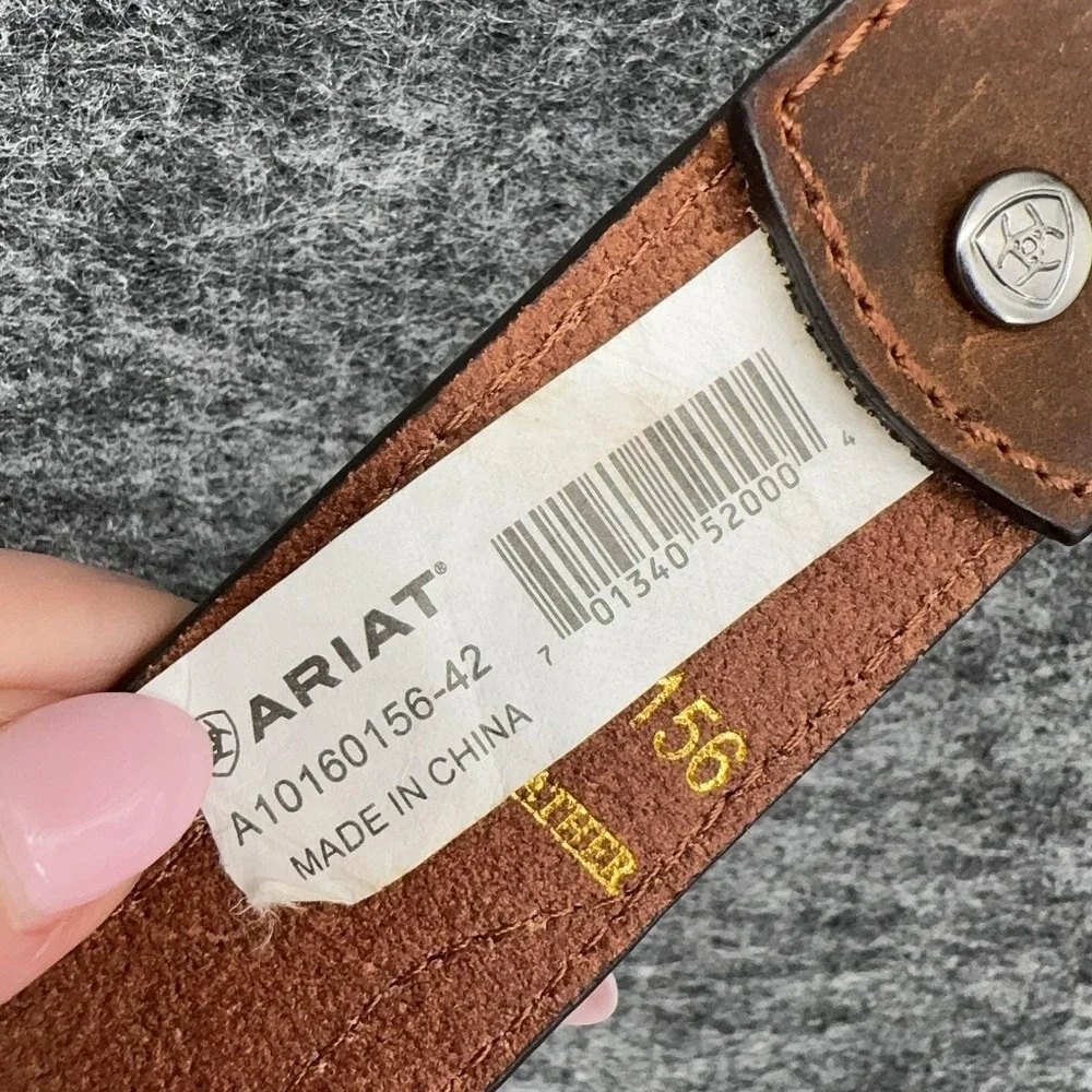 Ariat Belt Mens 42 Brown Leather Camo Western Adjustable Buckle Logo A10160156